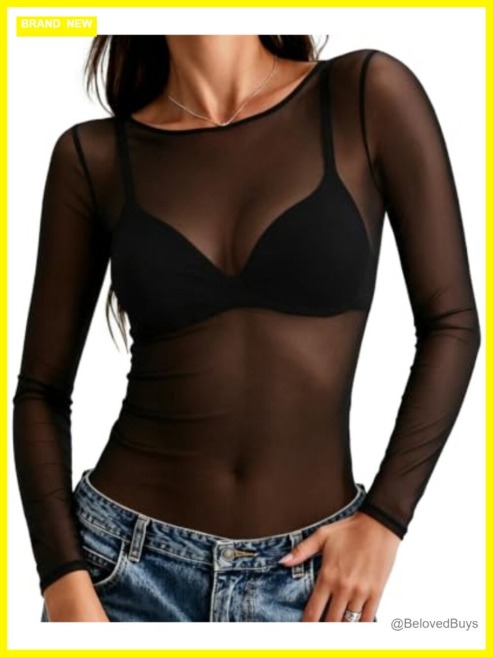 Women's Mesh Sheer Long Sleeve Bodycon See Through Blouse